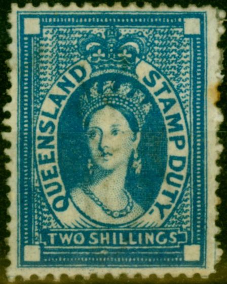 Rare Postage Stamp from Queensland 1871 2s Blue SGF19 Good Mtd Mint