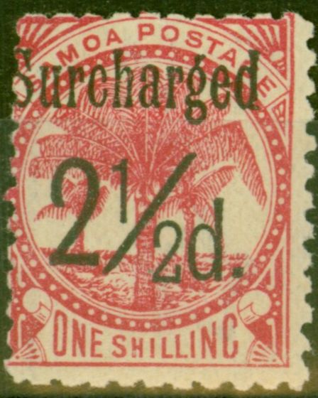 Rare Postage Stamp from Samoa 1898 2 1/2d on 1s Dull Rose-Carmine SG86 Fine Mtd Mint (5)