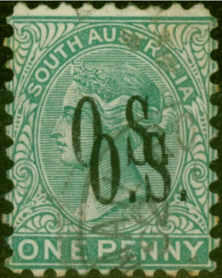 Old Postage Stamp from South Australia 1891 1d Deep Green SG054a O.S Double Fine Used