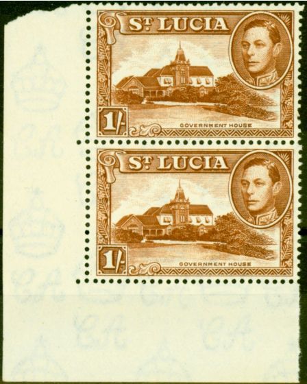 Old Postage Stamp from St. Lucia 1948 1s Brown SG135 P.13.5 Very Fine MNH Pair