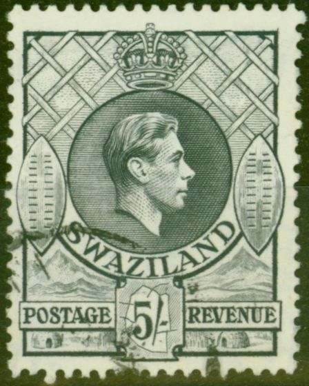 Rare Postage Stamp from Swaziland 1938 5s Grey SG37 P.13.5 x 13 Fine Used