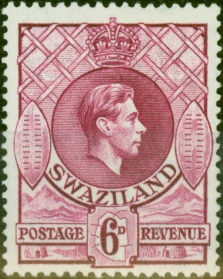 Rare Postage Stamp from Swaziland 1947 6d Reddish Violet SG34b P.13.5 x 14 V.F MNH