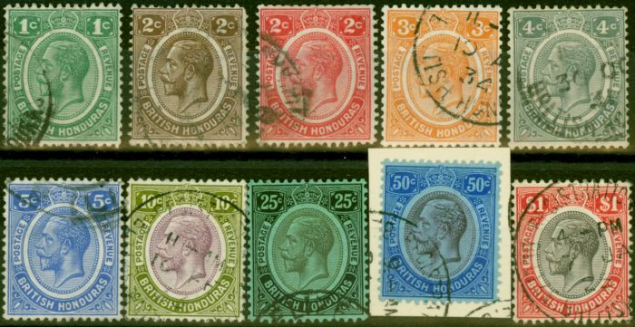 Collectible Postage Stamp British Honduras 1922-33 Set of 10 to $1 SG126-136 Fine Used