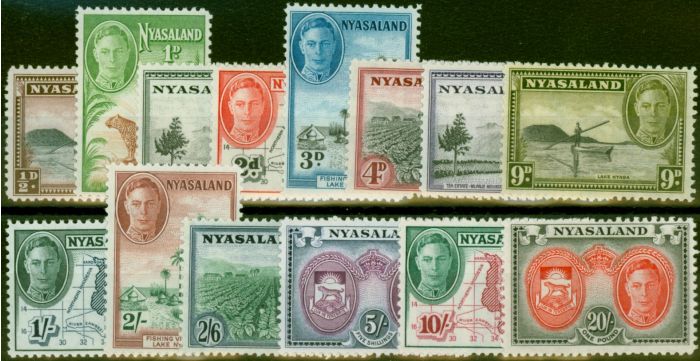 Collectible Postage Stamp Nyasaland 1945 Set of 14 SG144-157 Fine MNH