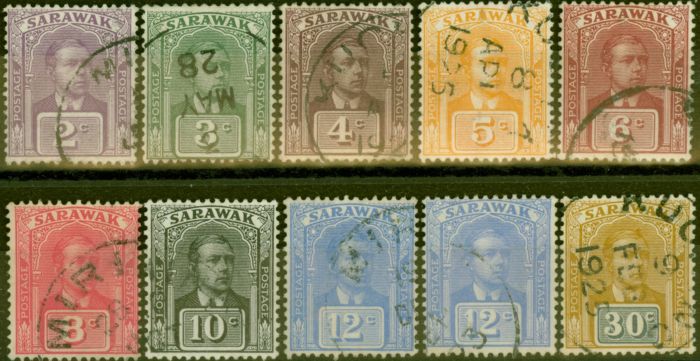Old Postage Stamp from Sarawak 1922-23 set of 10 SG63-71 V.F.U