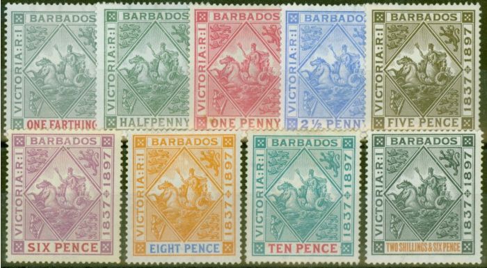 Rare Postage Stamp from Barbados 1897 Jubilee set of 9 SG116-124 Fine Mtd Mint