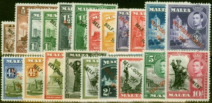 Old Postage Stamp from Malta 1948-53 Set of 21 SG234-248 Very Fine MNH 1d Green VLMM