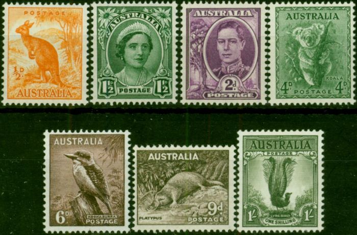 Australia 1948-56 Set of 7 SG228-230d V.F VLMM . King George VI (1936-1952) Mint Stamps