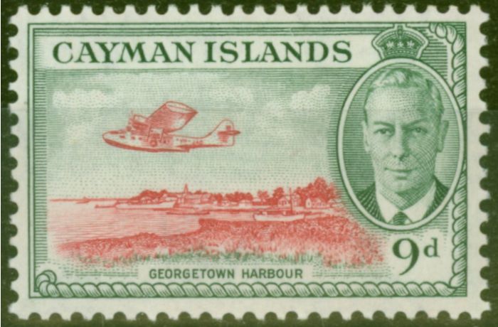 Old Postage Stamp from Cayman Islands 1950 9d Scarlet & Grey-Green SG143 V.F Lightly Mtd Mint