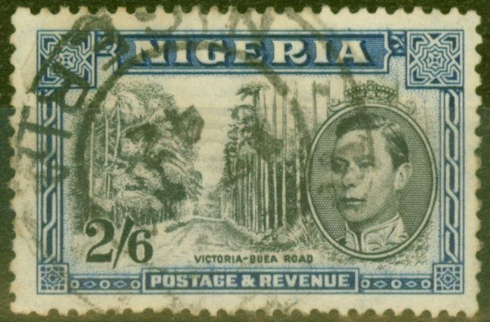 Rare Postage Stamp from Nigeria 1938 2s6d Black & Blue SG58 P.13 x 11.5 Good Used