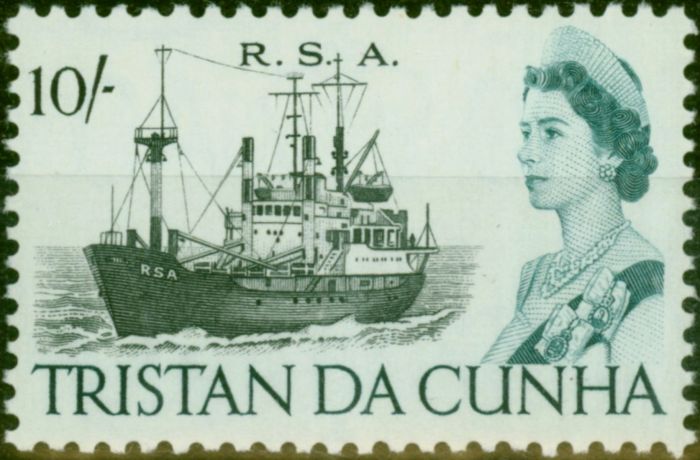 Rare Postage Stamp Tristan Da Cunha 1967 10s Black & Deep Turquoise-Blue SG84a V.F MNH