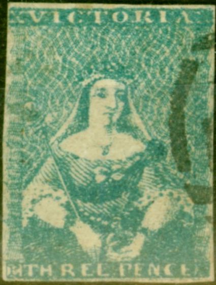 Collectible Postage Stamp from Victoria 1852 3d Pale Greenish Blue SG11 Average Used