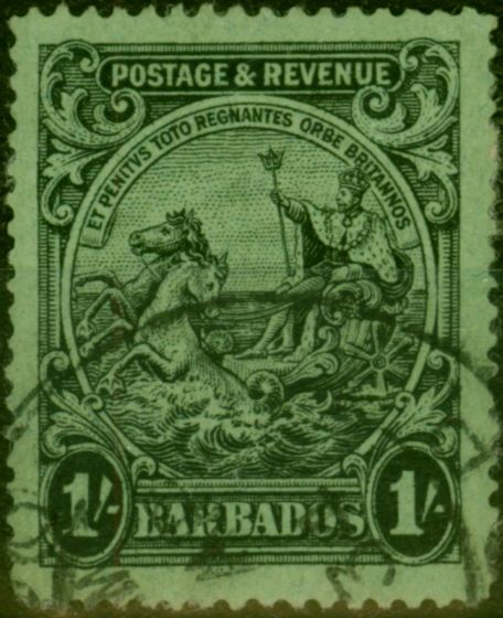 Valuable Postage Stamp Barbados 1925 1s Black-Emerald SG237 Fine Used