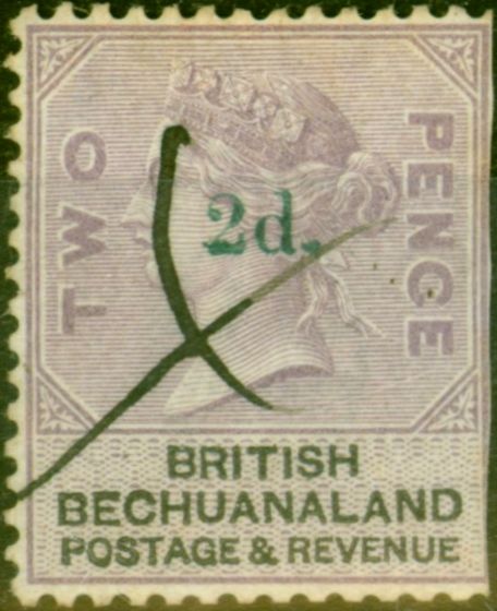 Rare Postage Stamp from Bechuanaland 1888 2d on 2d Lilac & Black SG23c Surch in Green Good Used Very Rare CV £4000