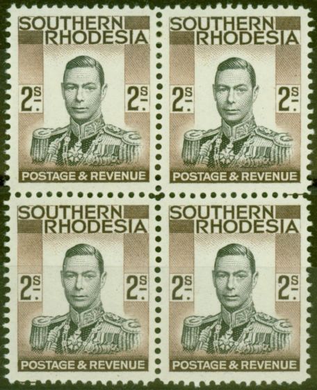 Valuable Postage Stamp from Southern Rhodesia 1937 2s Black & Brown SG50 V.F MNH & VLMM Block of 4