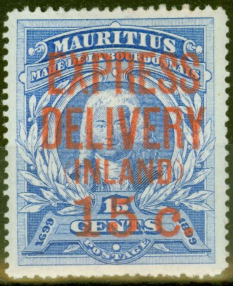 Valuable Postage Stamp from Mauritius 1904 15c on 15c Ultramarine SGE3 Fine Mtd Mint