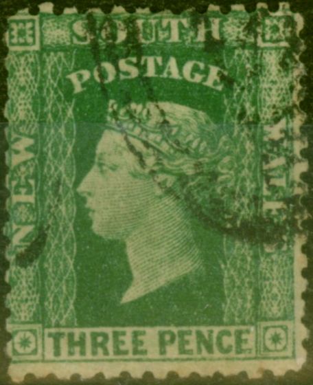 Old Postage Stamp from N.S.W 1862 3d Blue-Green SG156 Fine Used