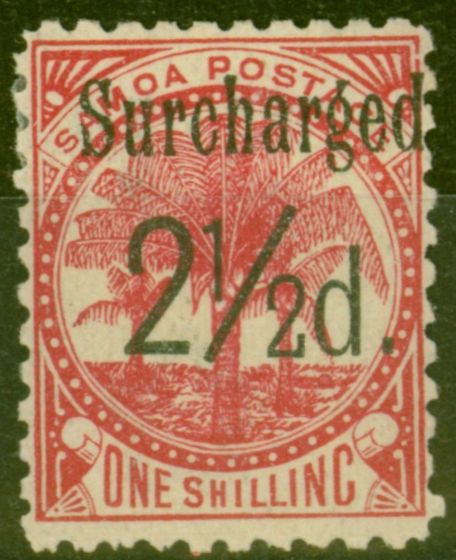 Rare Postage Stamp from Samoa 1898 2 1/2d on 1s Dull Rose-Carmine SG86 Fine Mtd Mint (12)