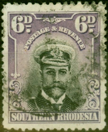 Old Postage Stamp from Southern Rhodesia 1924 6d Black & Mauve SG7 Good Used