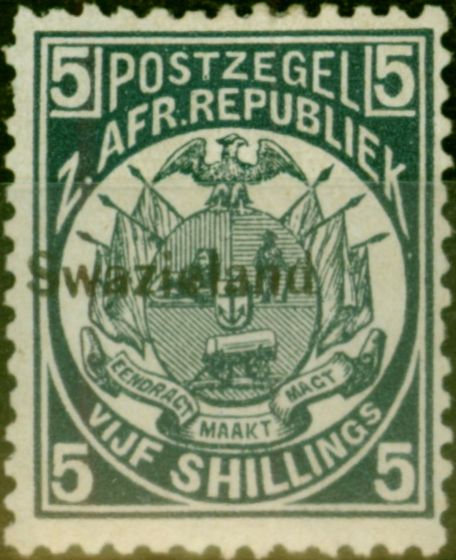 Rare Postage Stamp from Swaziland 1890 5s Slate-Blue SG8 Fine Mtd Mint
