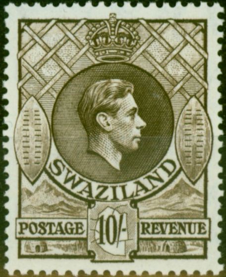Valuable Postage Stamp from Swaziland 1943 10s Sepia SG38a Fine MNH