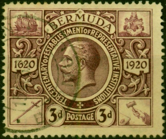 Bermuda 1921 3d Purple-Pale Yellow SG70 Fine Used King George V (1910-1936) Valuable Stamps