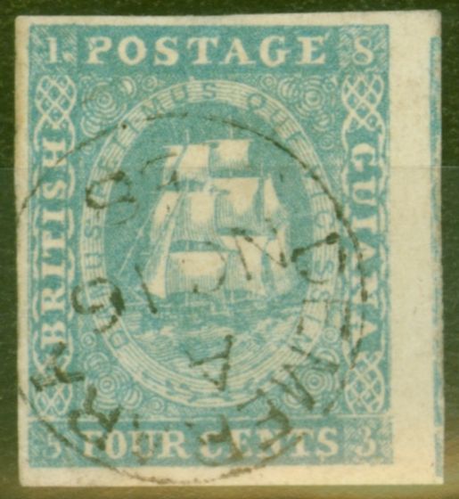 Old Postage Stamp from British Guiana 1855 4c Pale Blue SG20 Superb Used DEMERARA NO 16 58 CDS Rare so Fine Ex-Sir Ron Brierley (Lionheart)