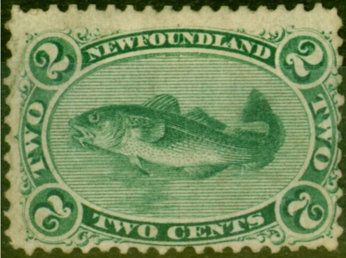 Collectible Postage Stamp from Newfoundland 1865 2c Yellowish Green SG25 Good Unused
