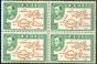 Rare Postage Stamp from Fiji 1942 2 1/2d Brown & Green SG256 Very Fine MNH Block of 4