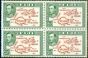 Rare Postage Stamp from Fiji 1942 2 1/2d Brown & Green SG256b P.13.5 V.F MNH Block of 4