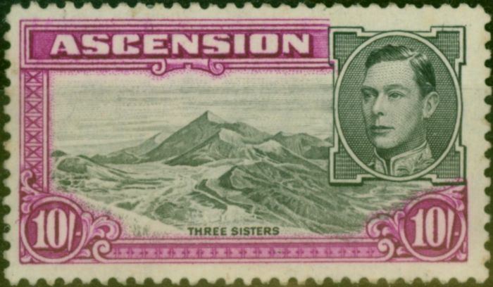 Collectible Postage Stamp from Ascension 1944 10s Black & Brt Purple SG47b P.13 Fine Mtd Mint