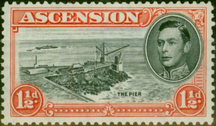Old Postage Stamp Ascension 1944 1 1/2d Black & Vermilion SG140ba 'Davit Flaw' Fine & Fresh VLMM