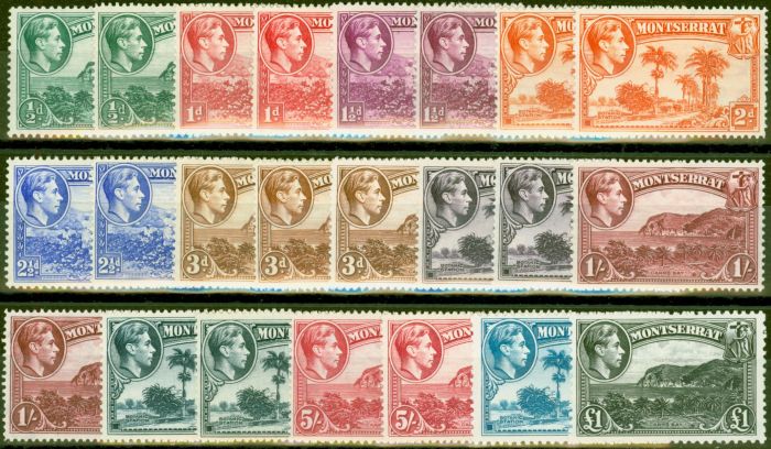 Old Postage Stamp from Montserrat 1938-48 Extended set of 23 SG101-112 All Perfs & Shades Fine Mtd Mint CV £340+
