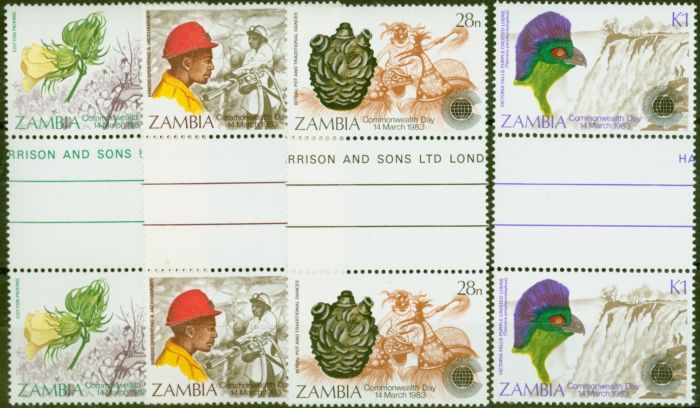Old Postage Stamp from Zambia 1983 Commonwealth Day set of 4 SG379-382 V.F MNH Gutter Pairs