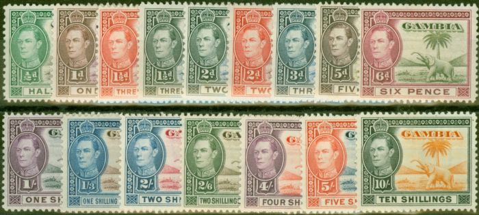 Collectible Postage Stamp from Gambia 1938-46 set of 16 SG150-161 Fine Very Lightly Mtd Mint