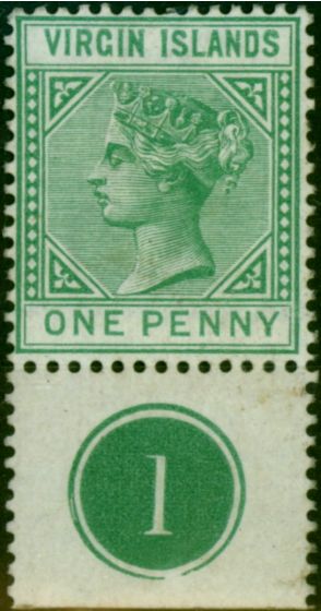 Valuable Postage Stamp Virgin Islands 1880 1d Emerald Green SG24 Fine & Fresh LMM Pl 1 Marginal