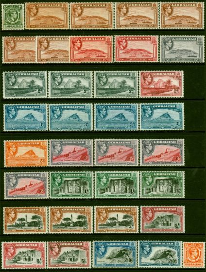 Collectible Postage Stamp Gibraltar 1938-51 Extended Set of 35 SG121-131 Fine MM CV £1530