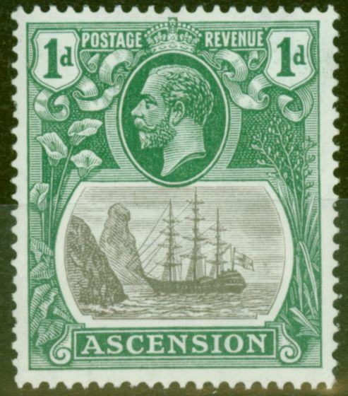 Old Postage Stamp from Ascension 1933 1d Grey-Black & Brt Blue Green SG11d V.F MNH