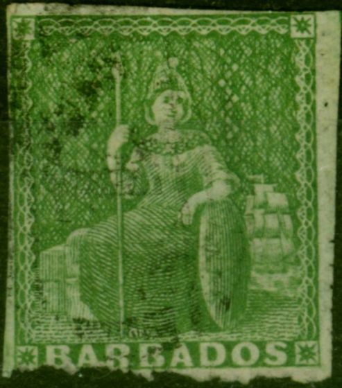 Valuable Postage Stamp Barbados 1860 (1/2d) Yellow-Green SG13 Pin-Perf 14 Good Used Scarce