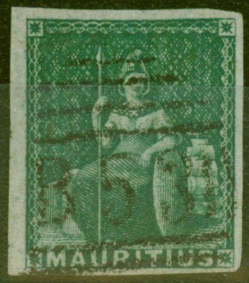Rare Postage Stamp from Mauritius 1858 (4d) Green SG27 V.F.U Lovely Fresh Colour 4 Neat Margins