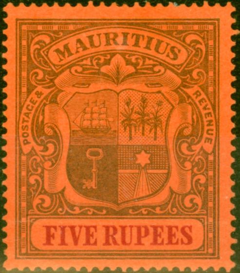 Rare Postage Stamp from Mauritius 1902 5R Purple & Carmine-Red SG155 Fine & Fresh Mtd Mint