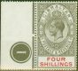 Old Postage Stamp from Gibraltar 1924 4s Black & Carmine SG100 V.F MNH Pl 1 Side Marginal
