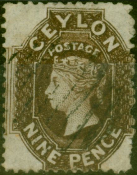 Old Postage Stamp from Ceylon 1863 9d Brown SG42 P.13 No Wmk Good Used