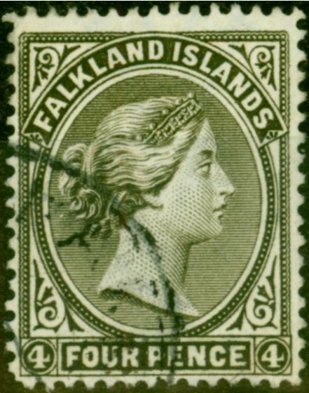 Old Postage Stamp from Falkland Islands 1889 4d Olive-Grey Black SG12 V.F.U