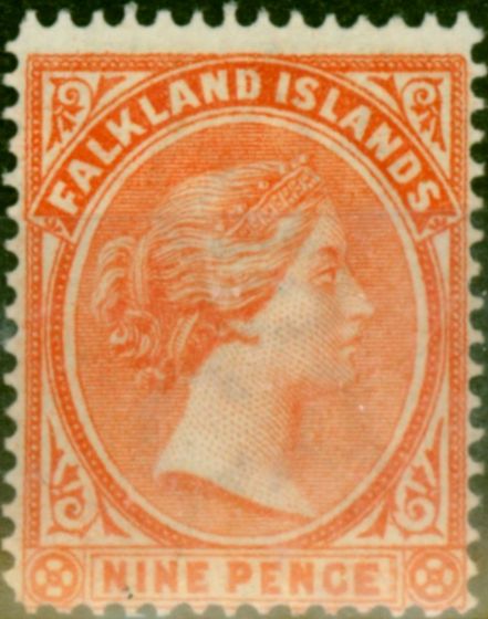 Old Postage Stamp Falkland Islands 1896 9d Salmon SG36 Fine MM