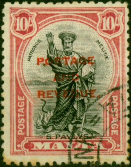 Malta 1928 10s Black & Carmine SG192 Fine Used . King George V (1910-1936) Used Stamps