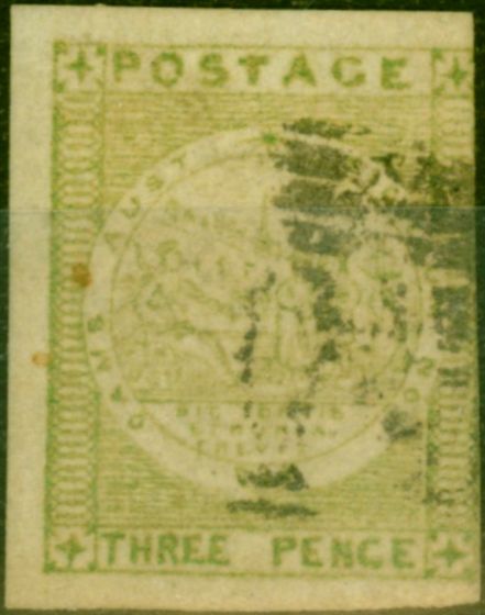 Old Postage Stamp from N.S.W 1850 3d Yellow-Green SG39 Good Used