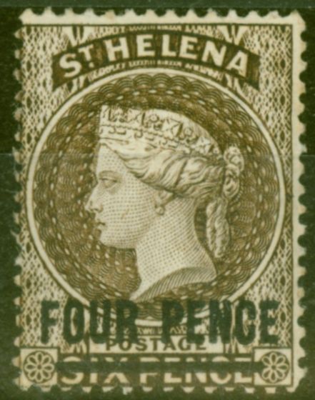 Rare Postage Stamp from St Helena 1890 4d Pale Brown SG43 Fine Lightly Mtd Mint