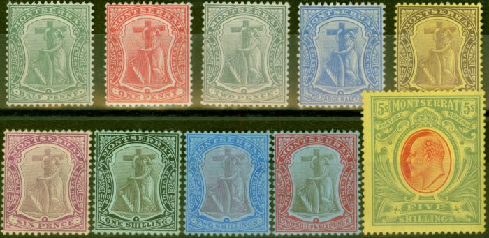Collectible Postage Stamp from Montserrat 1908-10 set of 10 SG35-47 Fine Lightly Mtd Mint