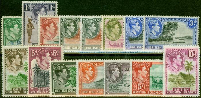 Old Postage Stamp Solomon Islands 1939-51 Set of 15 SG60-72 Fine LMM
